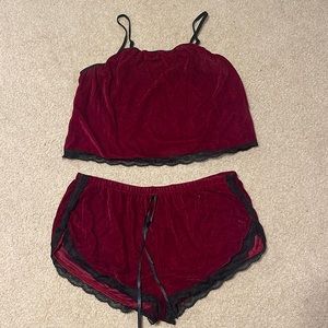 Velvet and black lace matching set